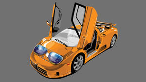 Vivid Orange Sports Car Hand-drawn Artwork Wallpaper