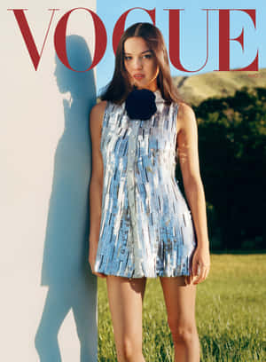 Vogue August Cover Modelin Blue Dress Wallpaper