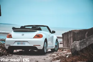 Volkswagen Beetle, Cabriolet, White, Sea Wallpaper