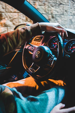 Volkswagen, Car, Steering Wheel, Hand, Salon Wallpaper