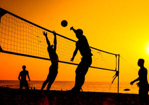 Volleyball 4k Bright Orange Sunset Wallpaper