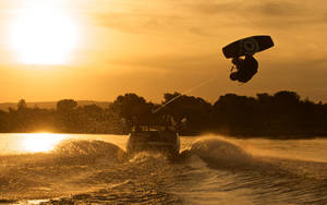 Wakeboarding Front Flip Trick Silhouette Wallpaper