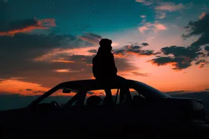 Wallpaper Man, Starry Sky, Car, Solitude, Loneliness Wallpaper