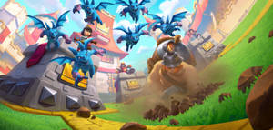Wallpaper Of Minions And The Mighty Miner From The Clash Royale Phone Game Wallpaper