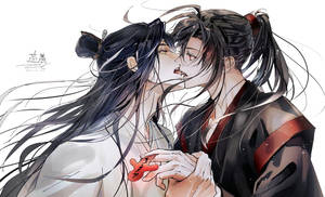 Wangxian Anime Couple Kiss Fan Art Wallpaper