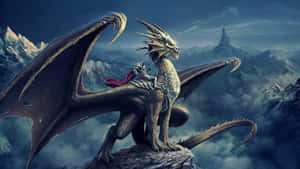 Warrior Sitting On A Black Dragon Wallpaper