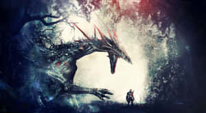 Warrior With A Mystical Dragon Wallpaper