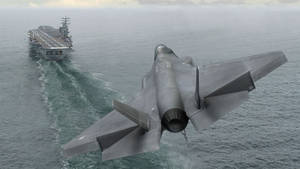 Warship And A Fighter Jet Wallpaper