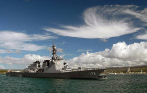 Warship And Cloudy Blue Sky Wallpaper