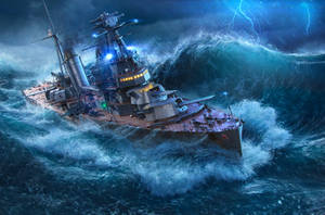 Warship Caught In A Storm Wallpaper