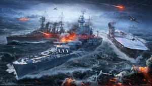 Warship In Epic Battle Wallpaper