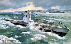 Warship Realistic Painting Wallpaper