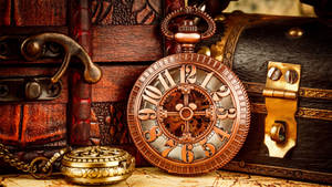 Watch Beside Vintage Ornaments Tiempo Background Wallpaper