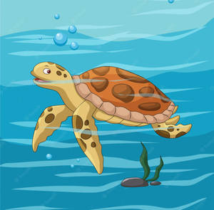 Water Turtle Ocean Swimming Cartoon Art Wallpaper