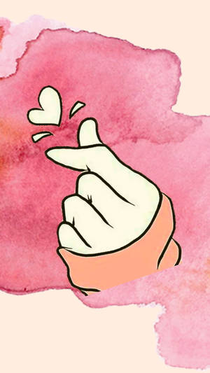 Watercolor Saranghae Finger Heart Wallpaper