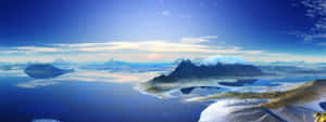 Waters Surrounding Mountains As A Panoramic Desktop Wallpaper