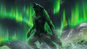 Werewolf Howling Aurora Night Wallpaper
