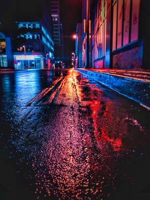 Wet Street Neon City Wallpaper