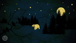 Whimsical Bear With Moon & Stars Wallpaper