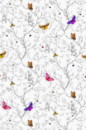 Whimsical Butterflies In White Wallpaper