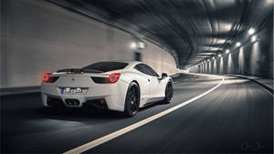 White 1920x1080 Ferrari 458 Italia Traveling Through Tunnel Wallpaper