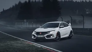 White 4k Honda Civic Race Track Wallpaper