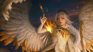 White And Gold Angel Girl Wallpaper