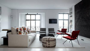 White And Red Theme Living Room Wallpaper