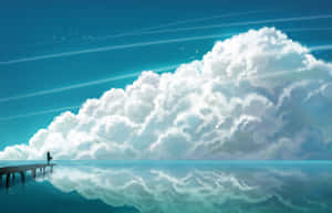 White Clouds Beautiful Anime Scenery Wallpaper