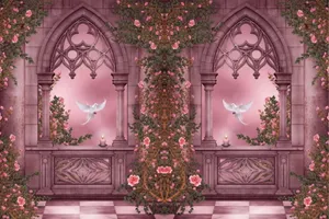 White Dove Vintage Castle Wallpaper