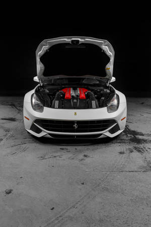 White Ferrari Engine Wallpaper