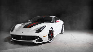 White Ferrari On Spotlight Wallpaper