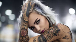 White-haired Bad Girl With Tattoo Wallpaper