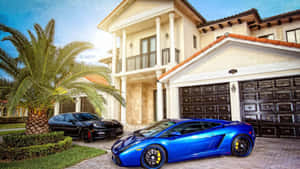 White Mansion With Lamborghini Gallardo Wallpaper