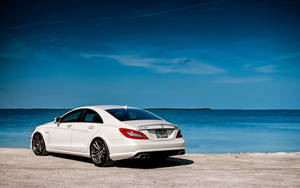 White Mercedes-benz By The Sea Wallpaper