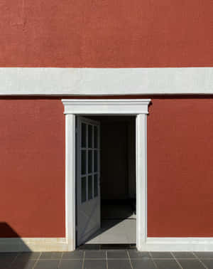 White Open Door Red Wall Wallpaper