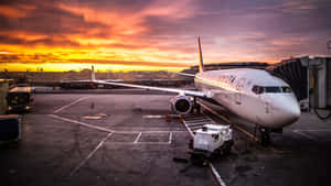 White Plane Desktop And Sunset Wallpaper