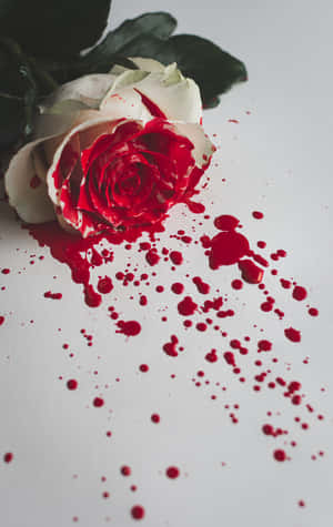 White Rose Blood Splatter Aesthetic Wallpaper