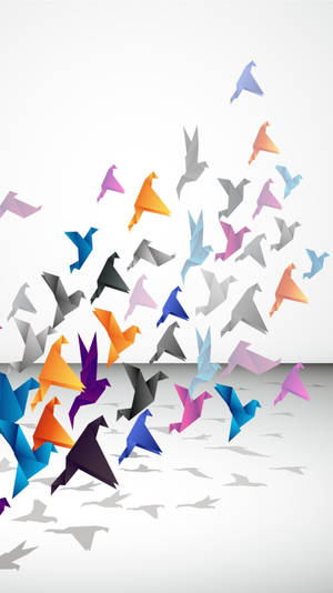 White With Origami Birds Iphone Wallpaper