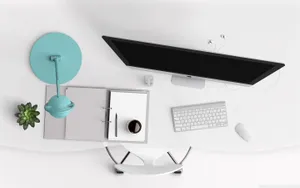 White Working Table Setup Wallpaper