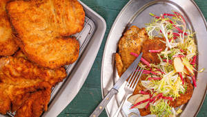 Wiener Schnitzel On Silver Platter Wallpaper