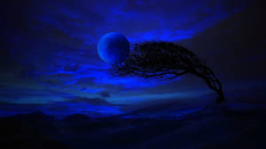Windy Blue Moon Night Sky Wallpaper