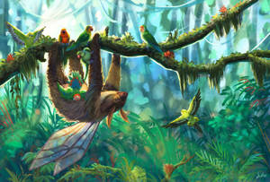 Winged Sloth In The Jungle Wallpaper