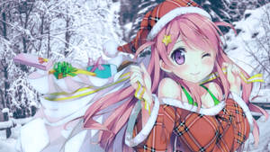 Winking Anime Girl Christmas Background Wallpaper