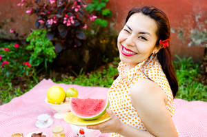 Winking Lady With Watermelon Wallpaper
