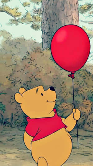 Winnie The Pooh Aesthetic With A Red Balloon Wallpaper