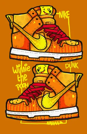 Winnie The Pooh Cartoon Jordan Shoes Wallpaper