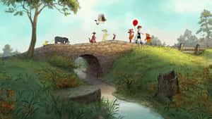 Winnie The Pooh Crossing Bridge Desktop Wallpaper