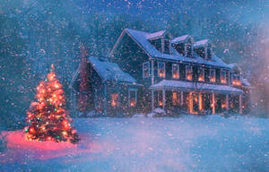 Winter Christmas Blizzard House Wallpaper