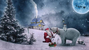 Winter Christmas Santa And Bears Wallpaper